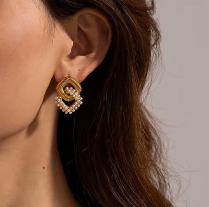 Hilaria™ Vintage Geometric Square Pearl Zircon Stud Earrings