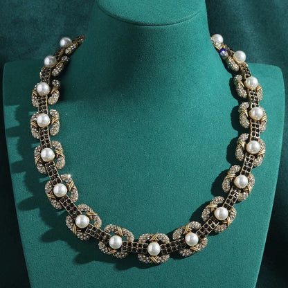 Balvent™ Vintage Pearl & Black Crystal Choker Necklace