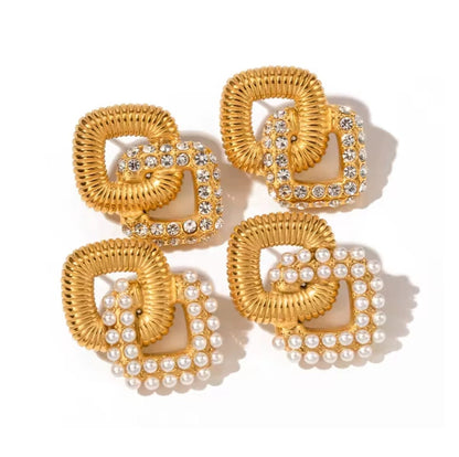 Hilaria™ Vintage Geometric Square Pearl Zircon Stud Earrings