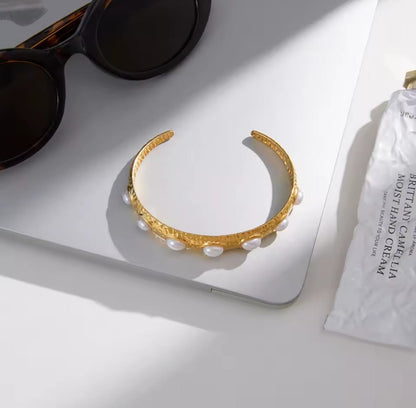 Katrina™ Elegant Pearl Cuff 18K Gold Open Bangle