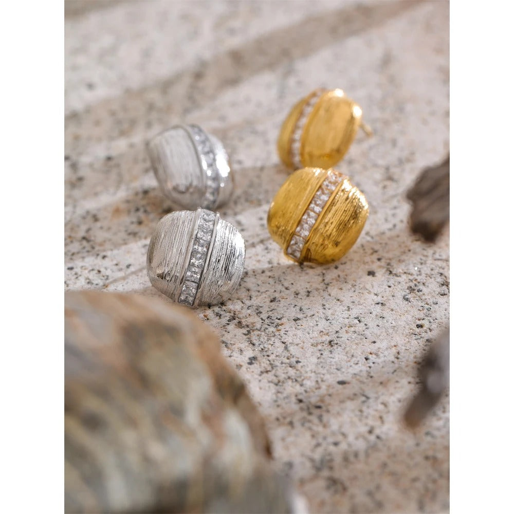 Clavant™ Square Striped Zirconia Gold Stud Earrings