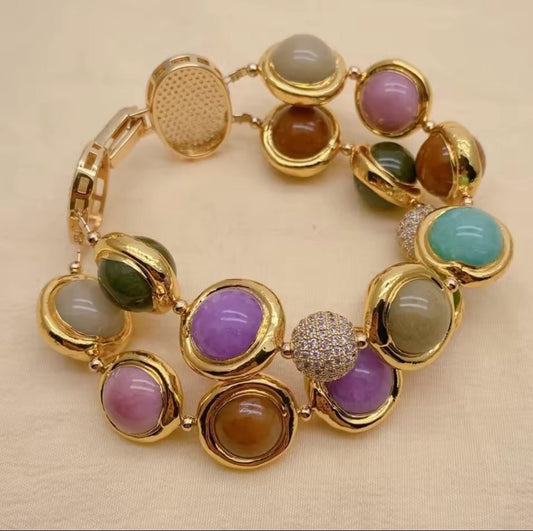Lavrentia™ Double-Strand Multicolor Jade & CZ Pearl Bracelet