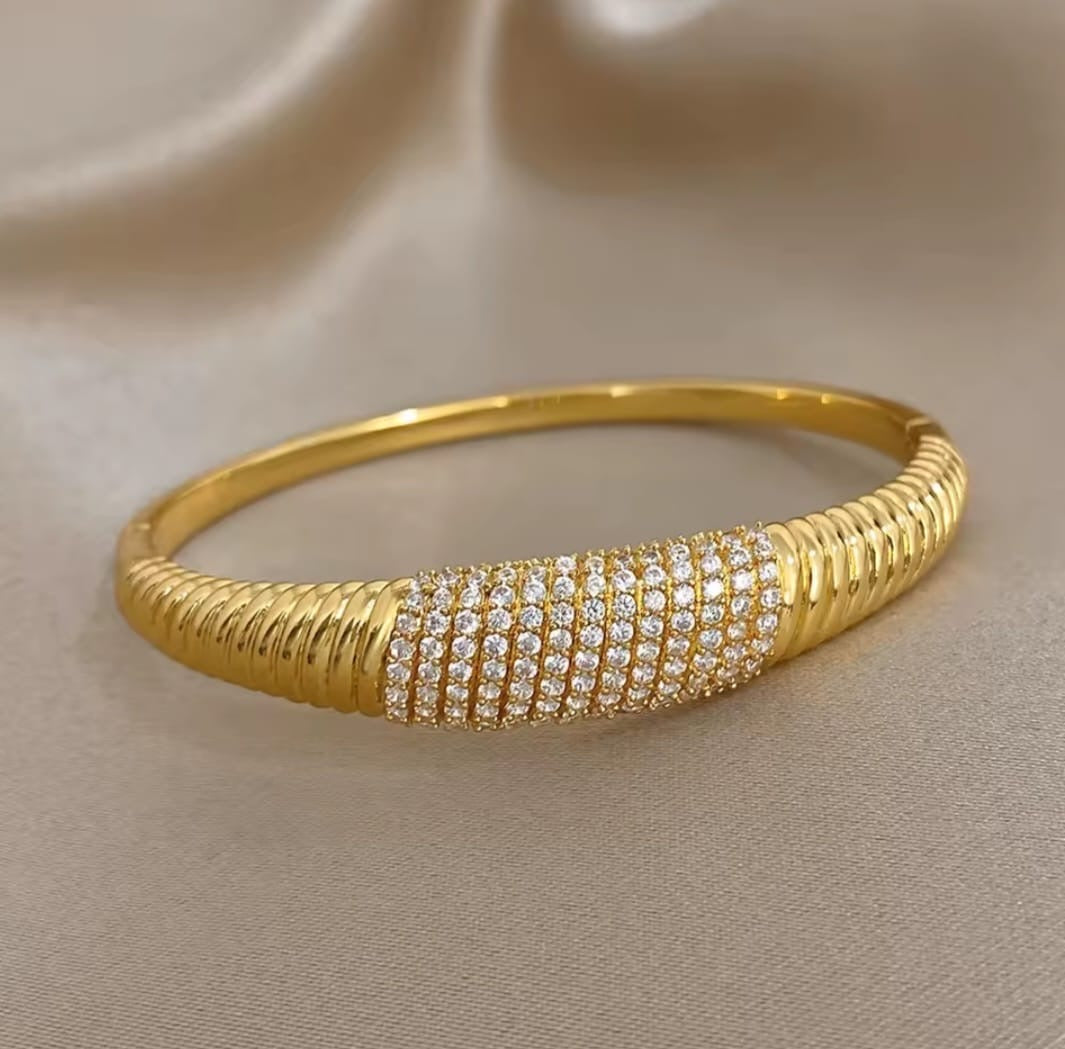 Pavéra™ Gold Plated Serpentine Cubic Zirconia Bangle
