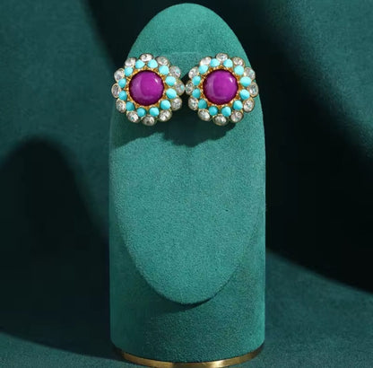 Dilenia™ Vintage Purple Agate Floral Crystal Stud Earrings