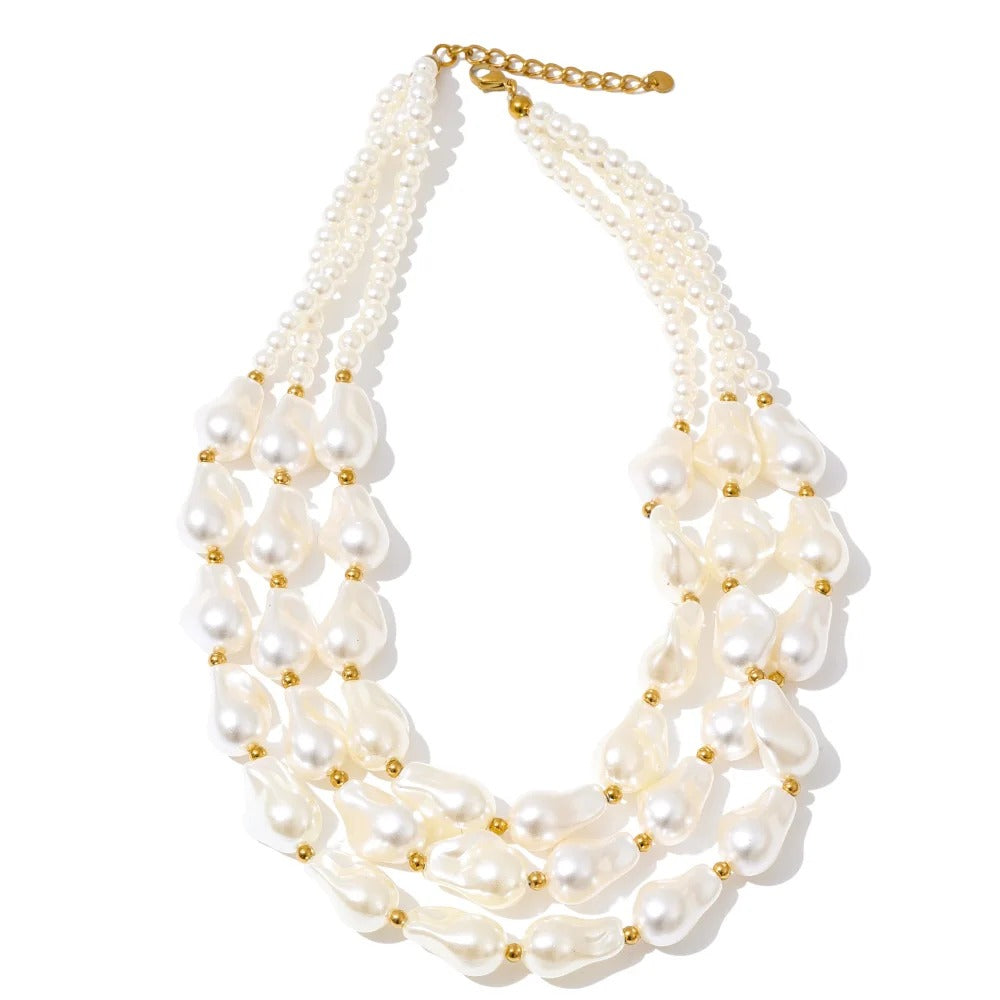 Clervont™ Handmade Layered Pearl Teardrop Necklace