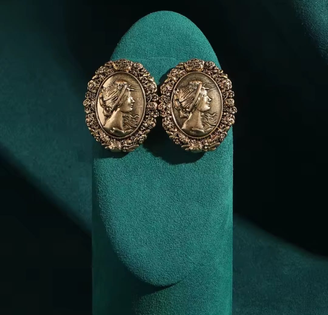 Lydia™ Vintage Oval Portrait Relief Earrings