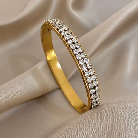 Rafaela™ Double-Row Square Zircon Stainless Steel Bangle