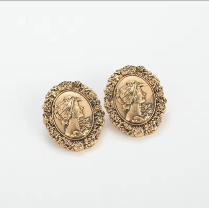 Lydia™ Vintage Oval Portrait Relief Earrings