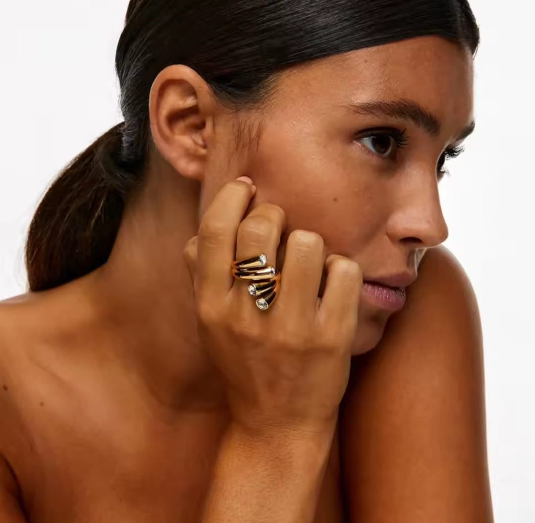 Aivelle™ Double-Layer Geometric Zircon Open Ring