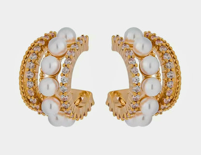 Valcure™ Geometric Pearl & Zirconia Stud Earrings