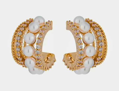 Valcure™ Geometric Pearl & Zirconia Stud Earrings