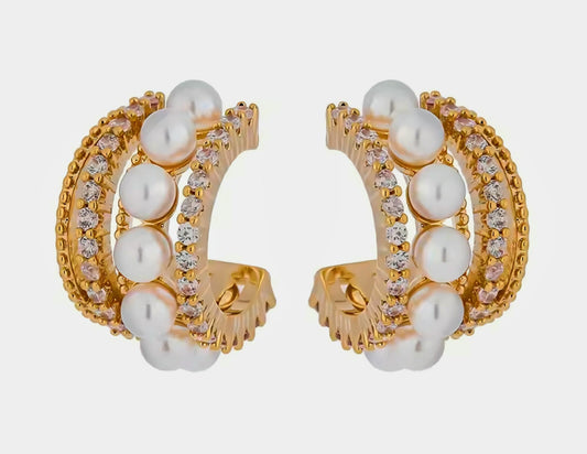 Valcure™ Geometric Pearl & Zirconia Stud Earrings