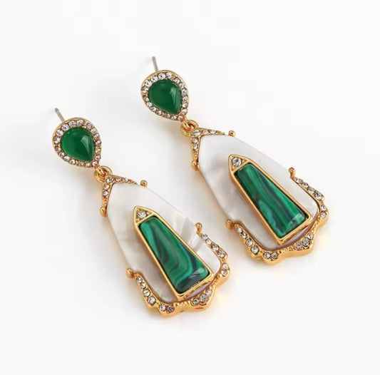 Lunaria™ Vintage Green Agate Malachite Drop Earrings