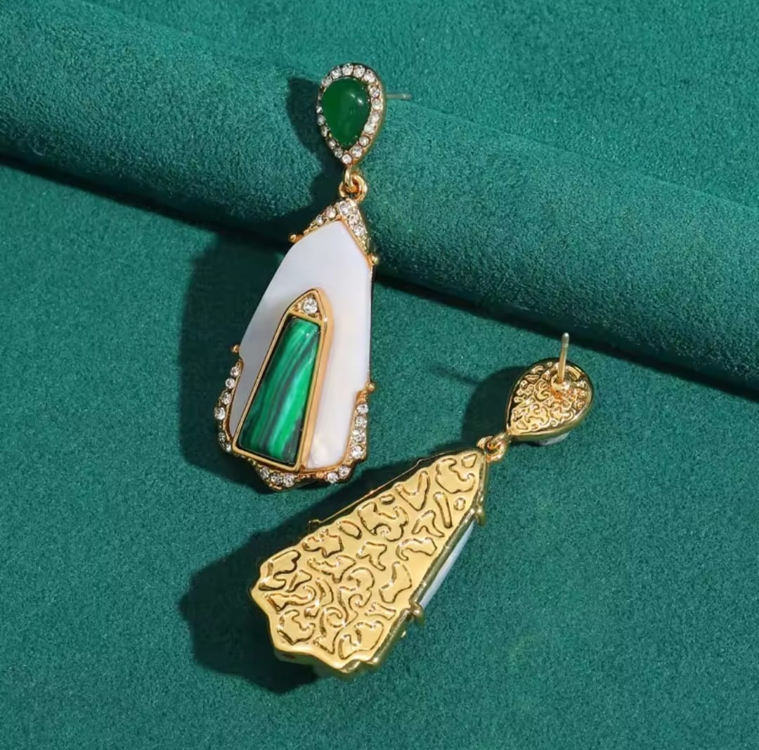 Lunaria™ Vintage Green Agate Malachite Drop Earrings