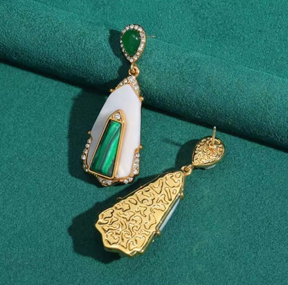 Lunaria™ Vintage Green Agate Malachite Drop Earrings