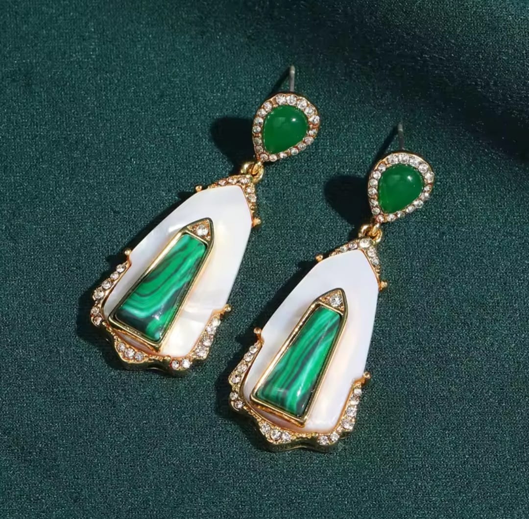 Lunaria™ Vintage Green Agate Malachite Drop Earrings