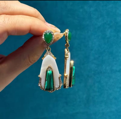 Lunaria™ Vintage Green Agate Malachite Drop Earrings