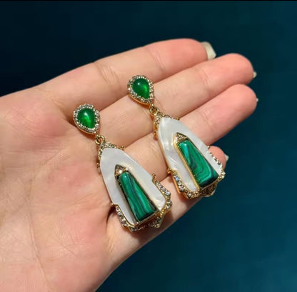 Lunaria™ Vintage Green Agate Malachite Drop Earrings