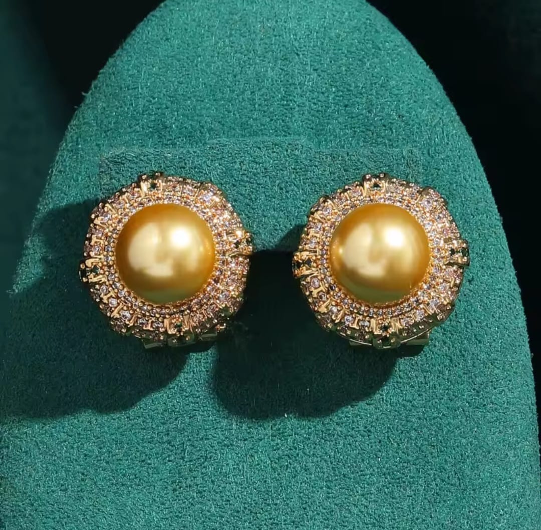 Luisa™ Vintage 18K Gold Champagne Pearl Stud Earrings