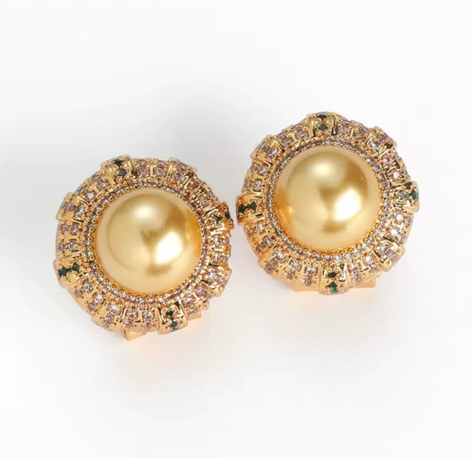 Luisa™ Vintage 18K Gold Champagne Pearl Stud Earrings