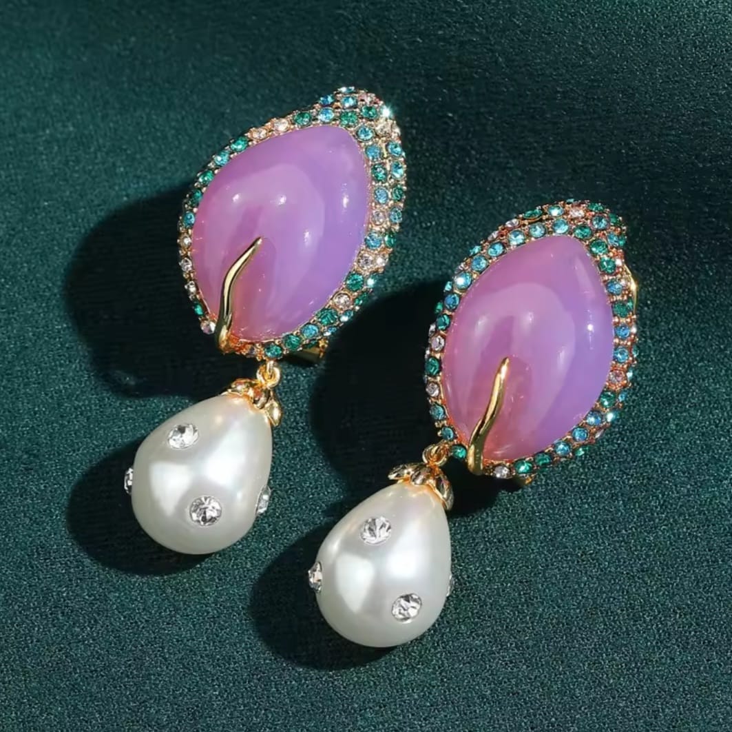 Hera™ Vintage Purple Stone Pearl Teardrop Earrings