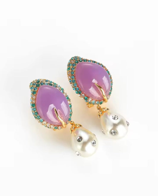 Hera™ Vintage Purple Stone Pearl Teardrop Earrings