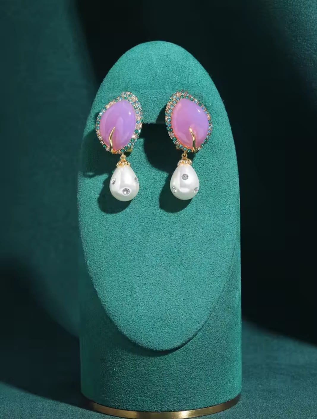Hera™ Vintage Purple Stone Pearl Teardrop Earrings