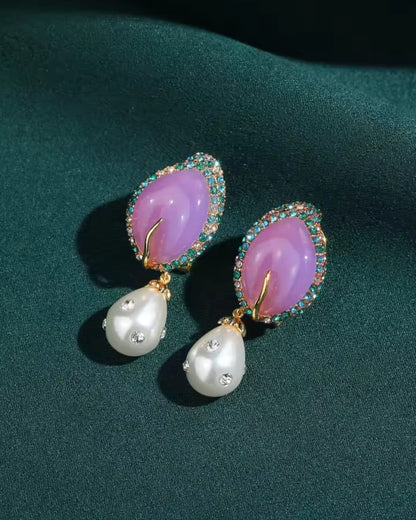 Hera™ Vintage Purple Stone Pearl Teardrop Earrings