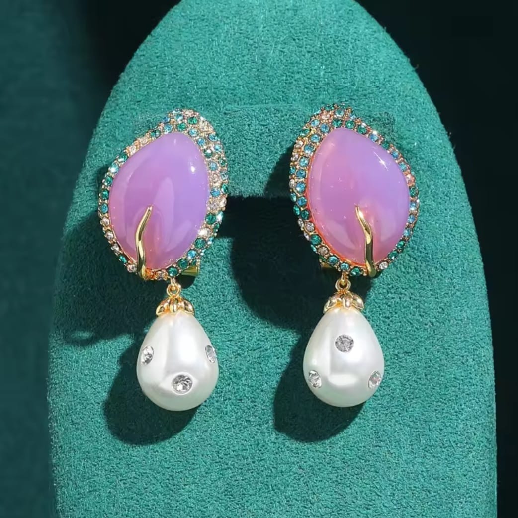 Hera™ Vintage Purple Stone Pearl Teardrop Earrings