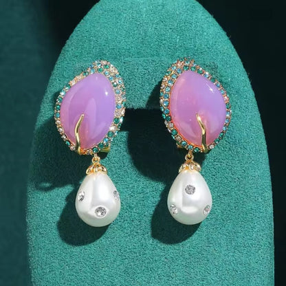 Hera™ Vintage Purple Stone Pearl Teardrop Earrings