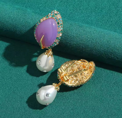 Hera™ Vintage Purple Stone Pearl Teardrop Earrings