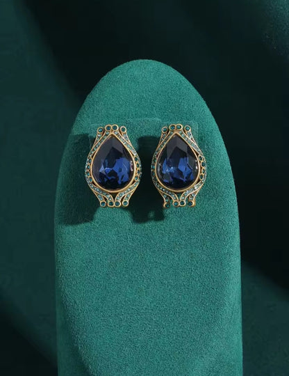 Andriani™ Vintage Blue Tulip Zirconia Teardrop Earrings