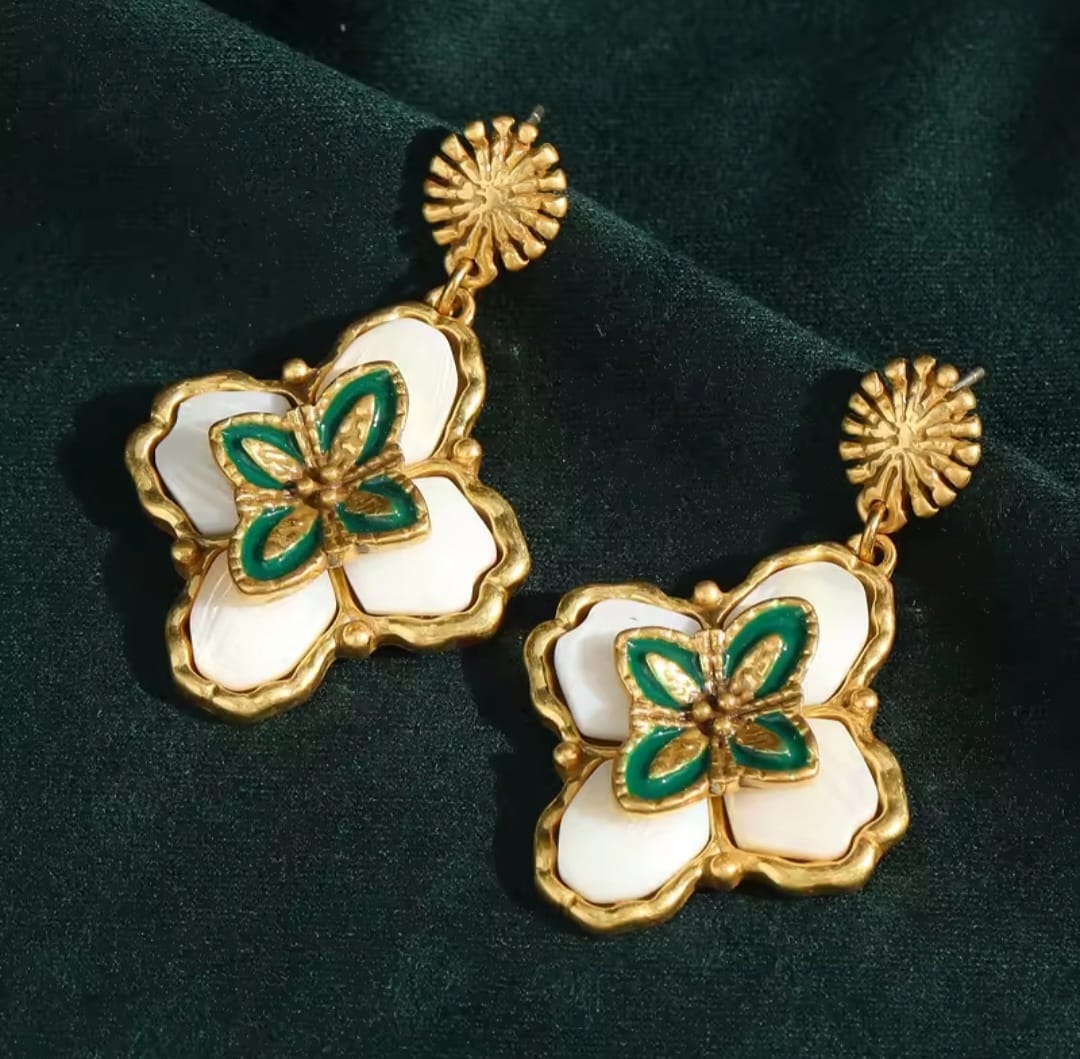 Belliora™ Bohemian Shell Opal Four-Leaf Clover Drop Earrings