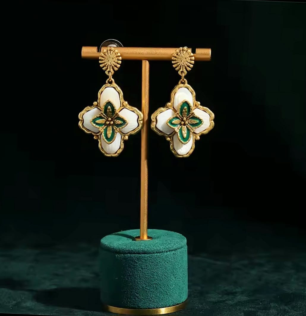 Belliora™ Bohemian Shell Opal Four-Leaf Clover Drop Earrings