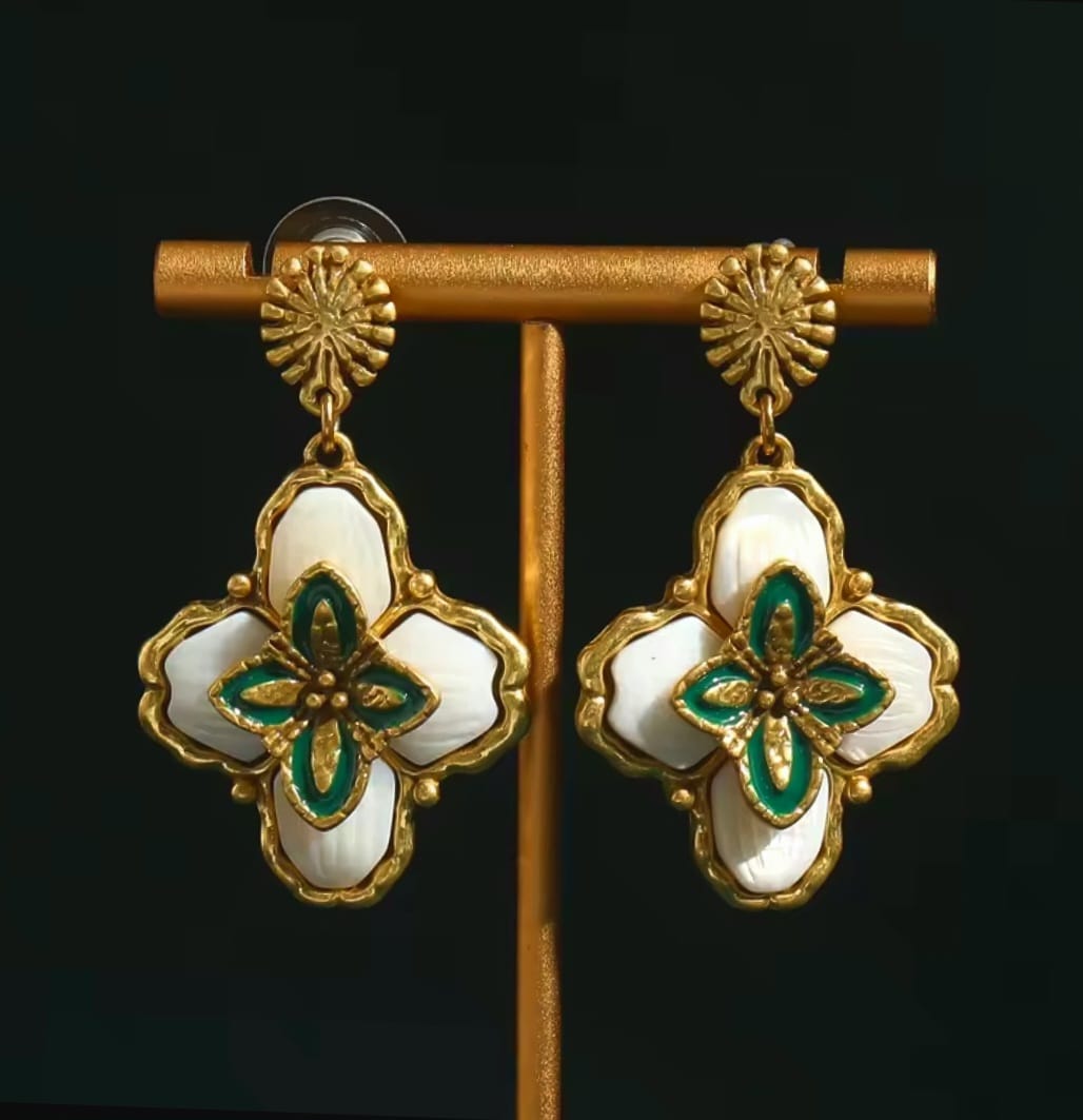 Belliora™ Bohemian Shell Opal Four-Leaf Clover Drop Earrings