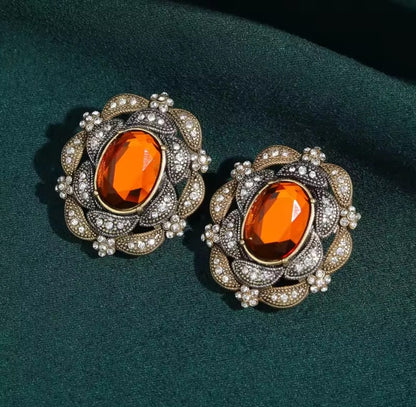Rita™ Vintage Orange Glass Floral Stud Earrings