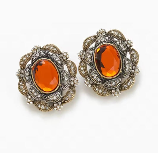 Rita™ Vintage Orange Glass Floral Stud Earrings