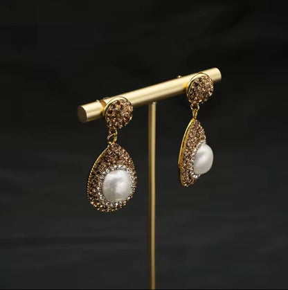 Giselle™ Gold-Plated Baroque Pearl Rhinestone Drop Earrings