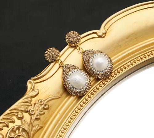 Giselle™ Gold-Plated Baroque Pearl Rhinestone Drop Earrings