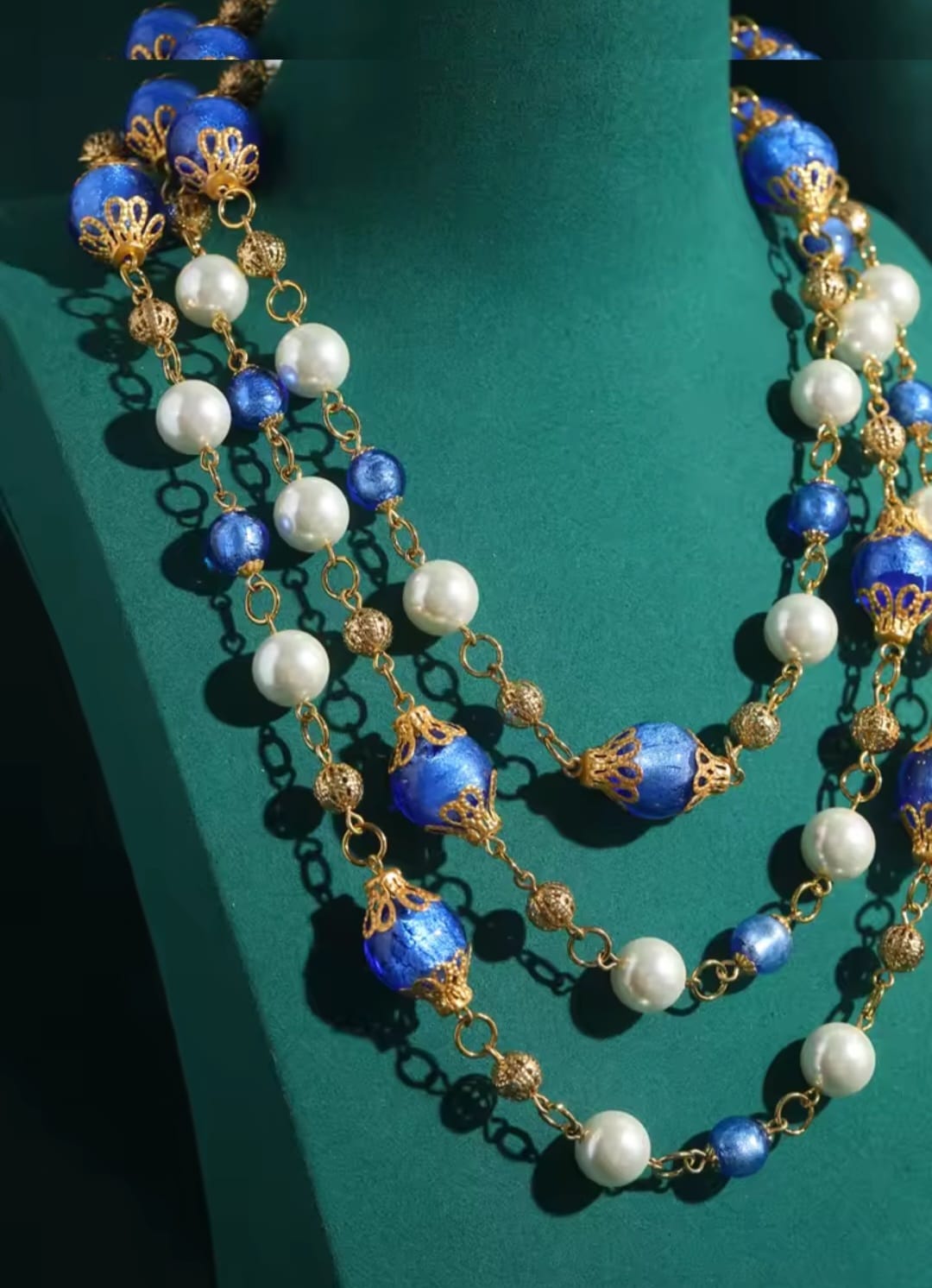 Staria™ Vintage Baroque Blue Glass Layered Pearl Necklace