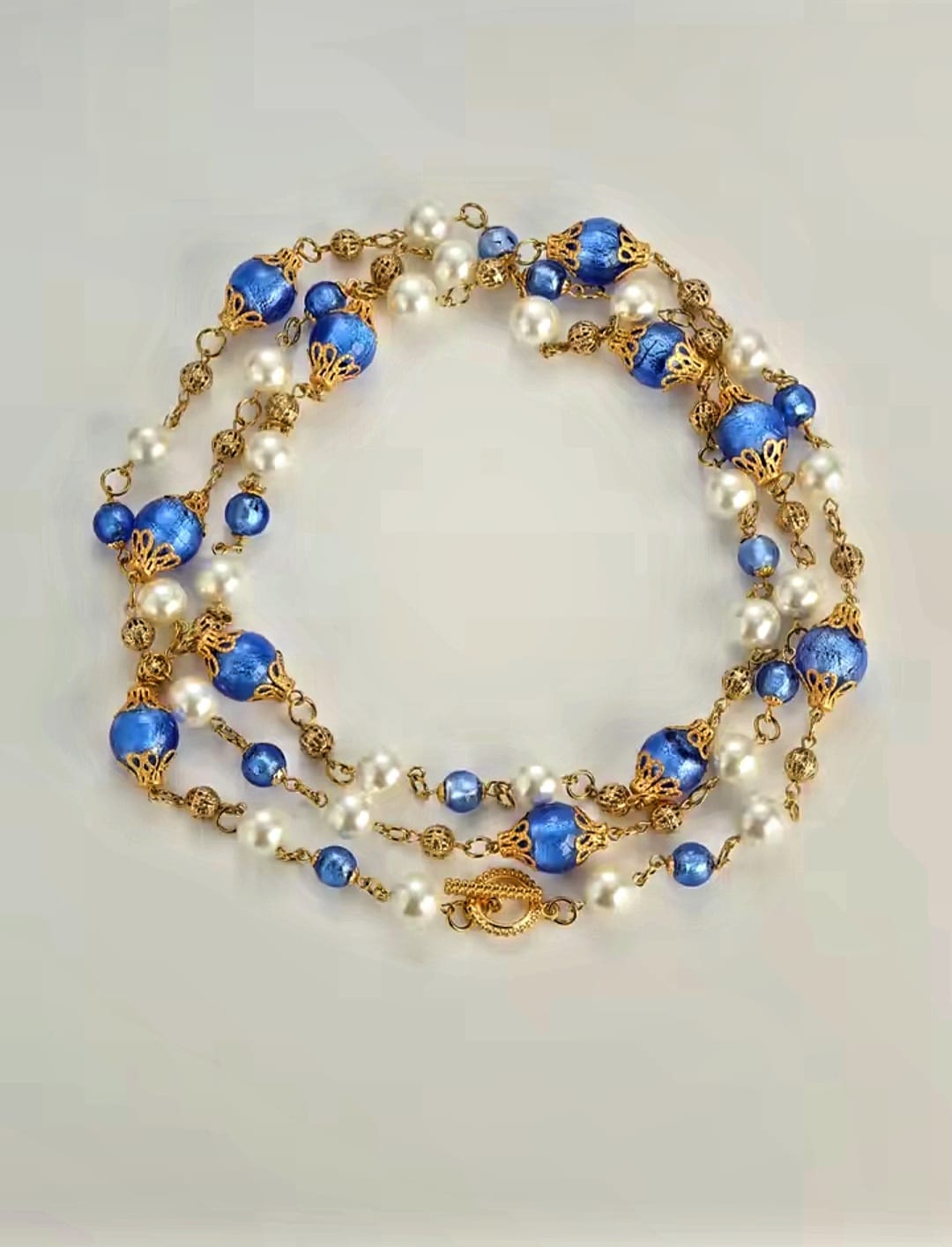 Staria™ Vintage Baroque Blue Glass Layered Pearl Necklace