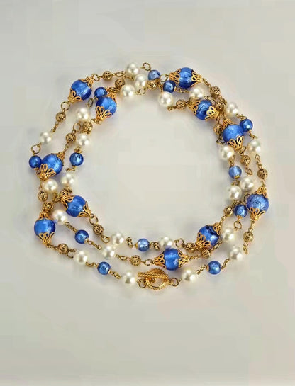 Staria™ Vintage Baroque Blue Glass Layered Pearl Necklace