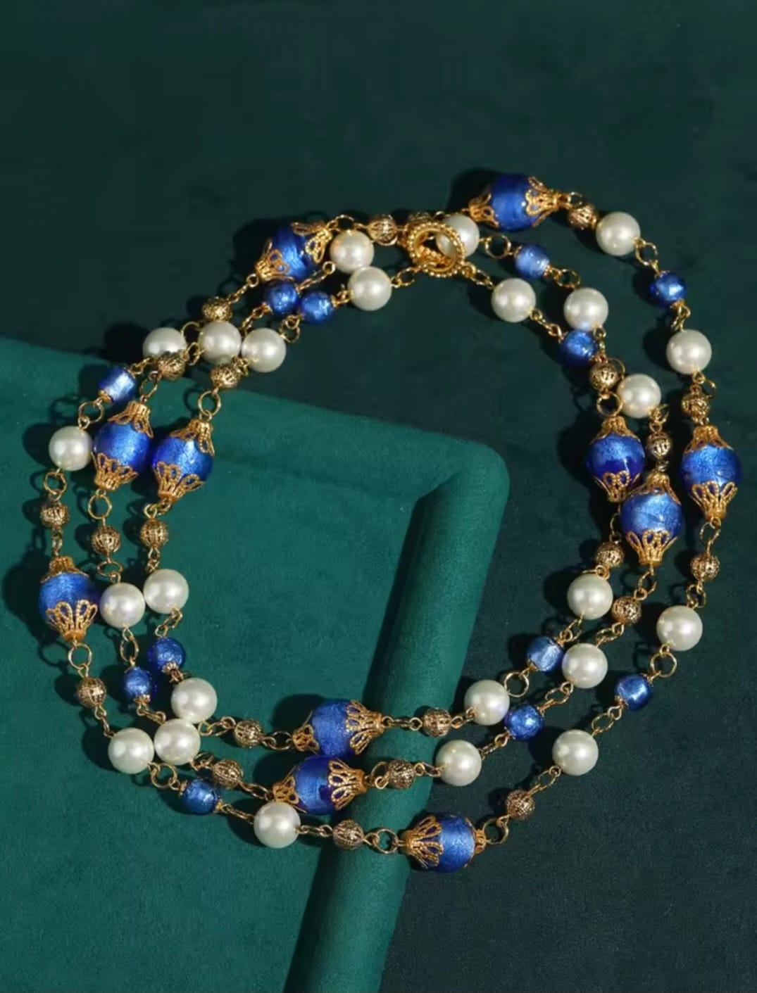Staria™ Vintage Baroque Blue Glass Layered Pearl Necklace
