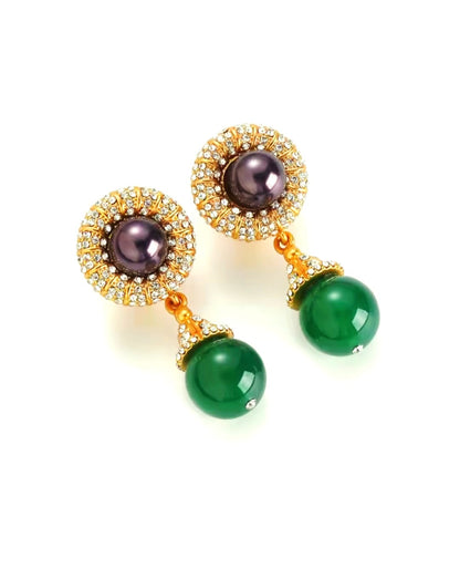 Lisa™ Luxury Green Agate Teardrop Vintage Pearl Earrings