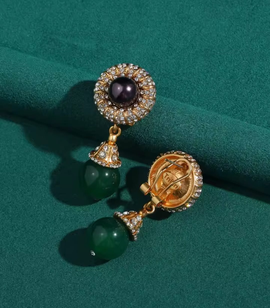 Lisa™ Luxury Green Agate Teardrop Vintage Pearl Earrings