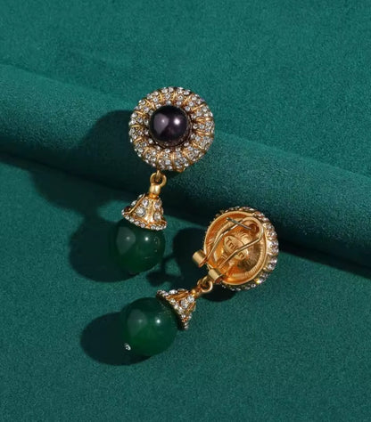 Lisa™ Luxury Green Agate Teardrop Vintage Pearl Earrings