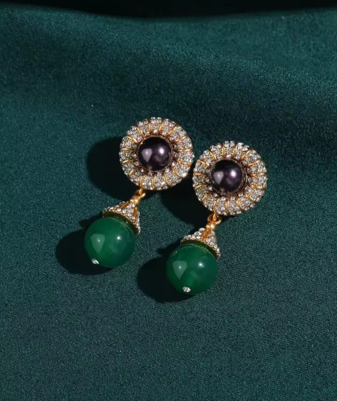 Lisa™ Luxury Green Agate Teardrop Vintage Pearl Earrings