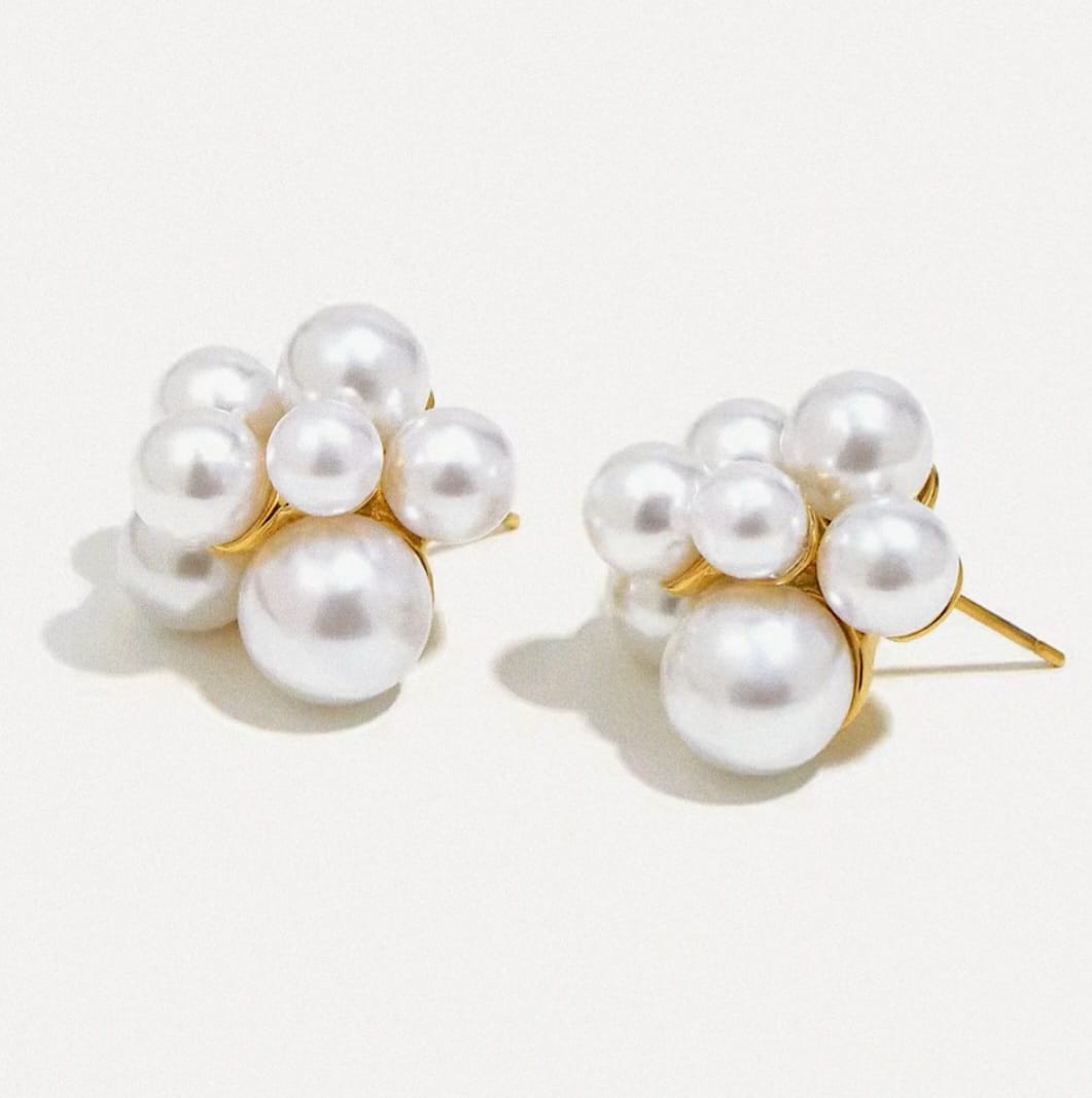 Grelisse™ Stainless Steel Pearl Flower Statement Stud Earrings