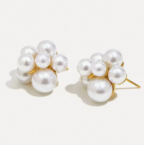 Grelisse™ Stainless Steel Pearl Flower Statement Stud Earrings