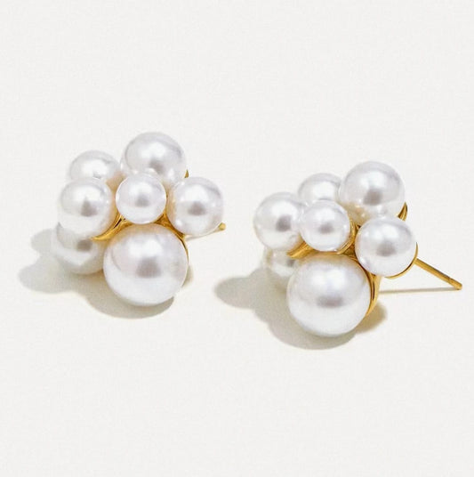 Grelisse™ Stainless Steel Pearl Flower Statement Stud Earrings